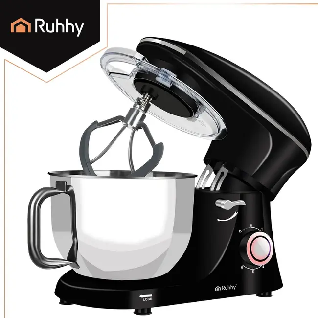 Ruhhy Planetaire keukenmachine 6,2 l zwart met kom, 3 mengstukken, Pulse, spatdeksel en decoratieset voor deeg en beslag thuis