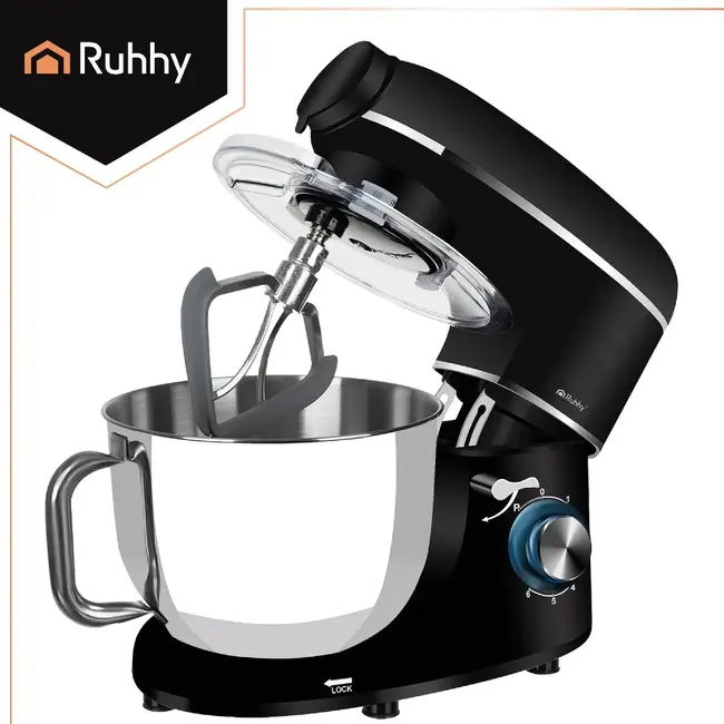 Ruhhy 3-in-1 planetaire keukenmachine 6,2 l zwart met glazen blender 1,5 l, vleesmolen, 6 snelheden, Pulse en accessoires