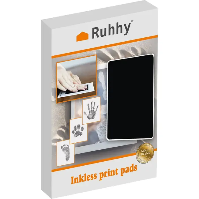 Ruhhy Baby handafdruk set clean-touch zwart met 2 afdrukkaarten voor handje, voetje, pootje en kraamcadeau