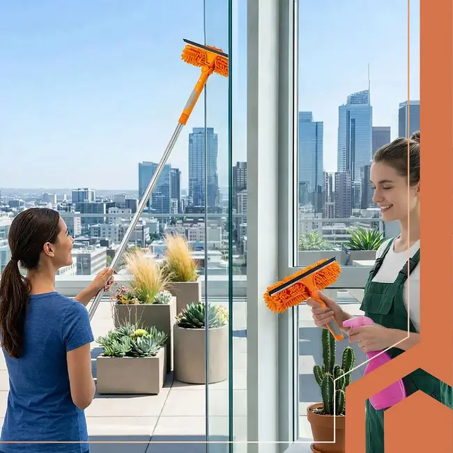 Ruhhy Telescopische raamwisser 1,8 m met 180° draaikop en microvezel hoezen voor streeploos resultaat