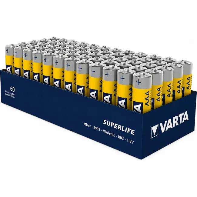 Varta AAA zink-carbon batterijen per 48 Varta Superlife 1,5 V in displaydoos