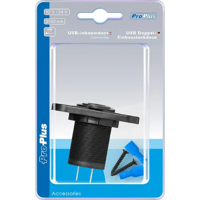 ProPlus USB inbouwdoos - tweevoudig - 3100mA - 12V/24V - Ø 29 mm