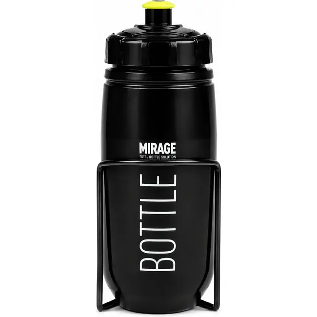 Mirage Bidon 600ml met houder - Zwart - Grote opening - Geschikt voor fietsen