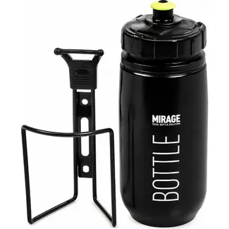 Mirage Bidon 600ml met houder - Zwart - Grote opening - Geschikt voor fietsen