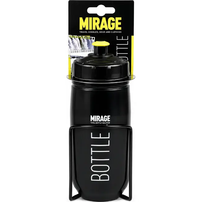 Mirage Bidon 600ml met houder - Zwart - Grote opening - Geschikt voor fietsen