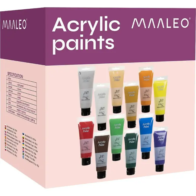 Maaleo Acrylverf Set 12 Kleuren - 100ml Tubes - Veelzijdig en Veilig