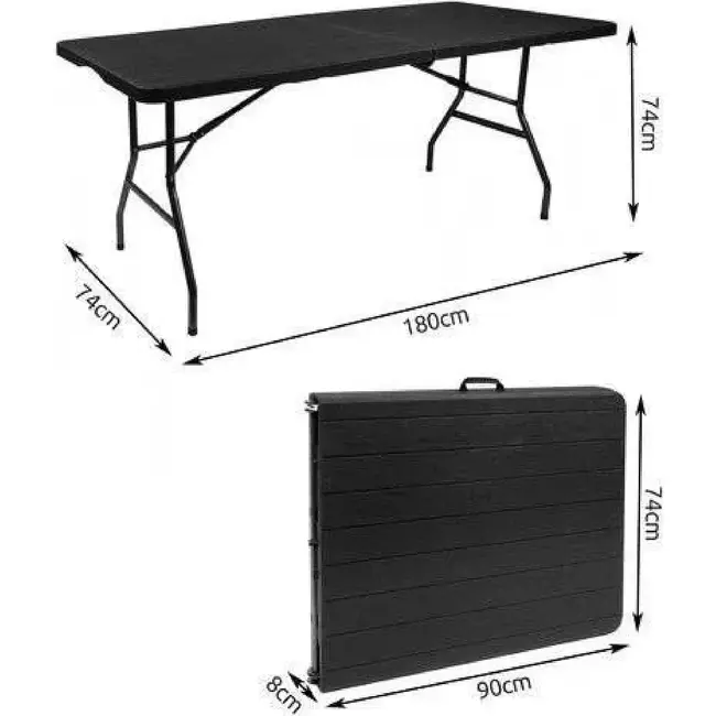Gardlov Opvouwbare Tuintafel 180 cm - Zwart - HDPE Tafelblad - Gepoedercoat Staal