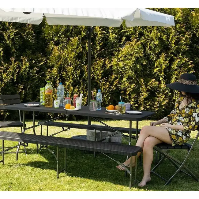 Gardlov Opvouwbare Tuintafel 180 cm - Zwart - HDPE Tafelblad - Gepoedercoat Staal
