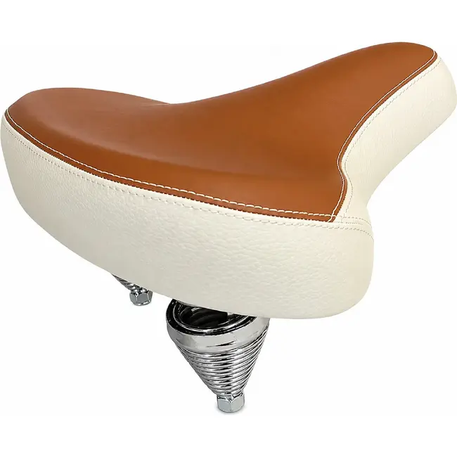 Monte Grappa Fietszadel bruin-wit - model NP12-07 met veren en zadelstrop voor dagelijks fietsgebruik