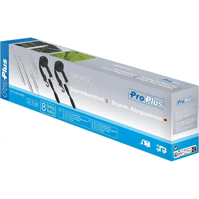 ProPlus Universele stormband set - 2x 3 meter - Inclusief veer en haringen - Voor tent en luifel