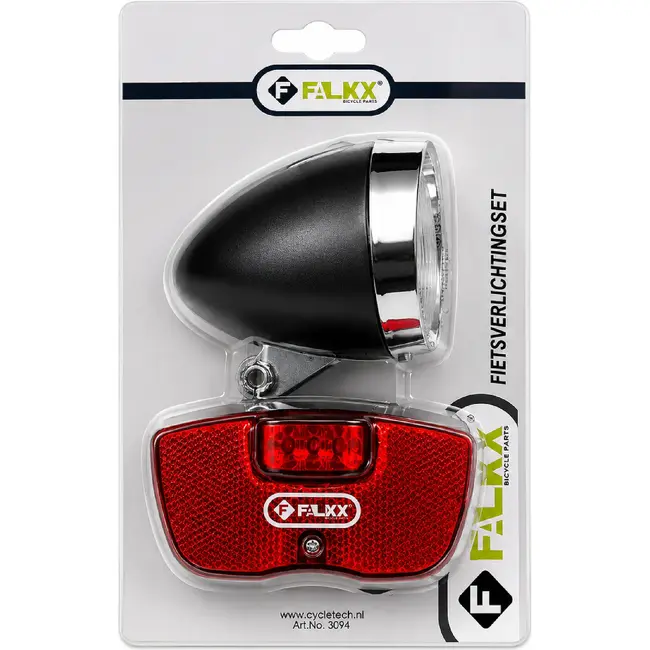 Falkx Retro LED fietsverlichtingsset - koplamp en achterlicht met reflector - inclusief batterijen
