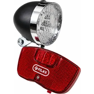 Falkx Retro LED fietsverlichtingsset - koplamp en achterlicht met reflector - inclusief batterijen