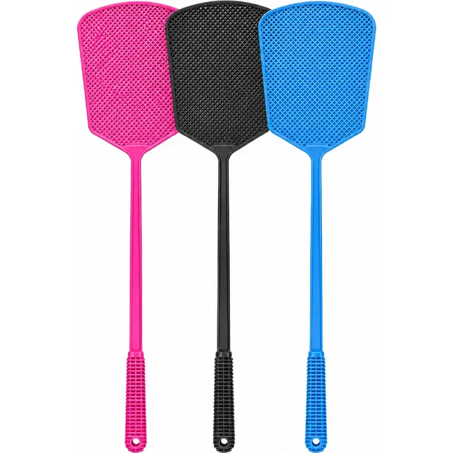 Falkx Vliegenmepper set 3 stuks - roze, zwart en blauw voor gebruik in huis, tuin en op balkon