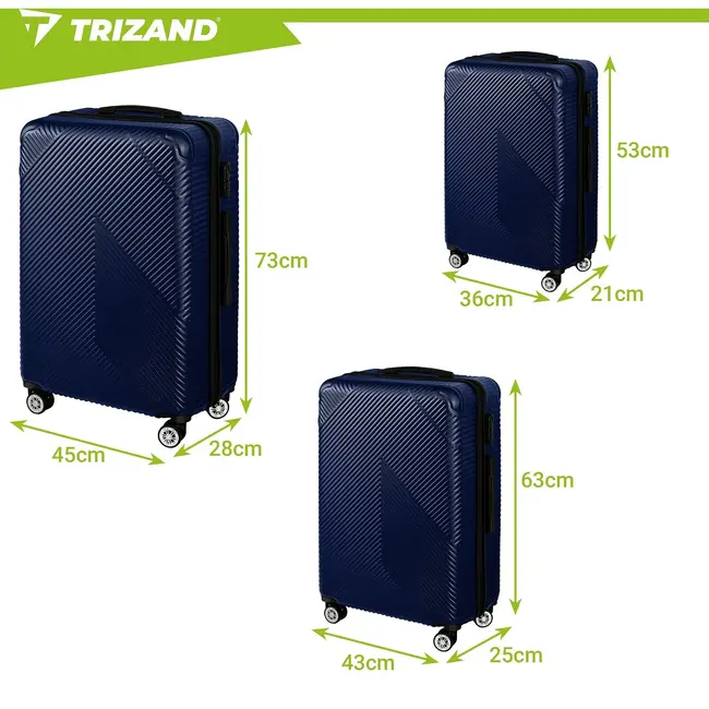 Trizand 3‑in‑1 kofferset navy‑blauw – ABS met TSA slot & 360° wielen