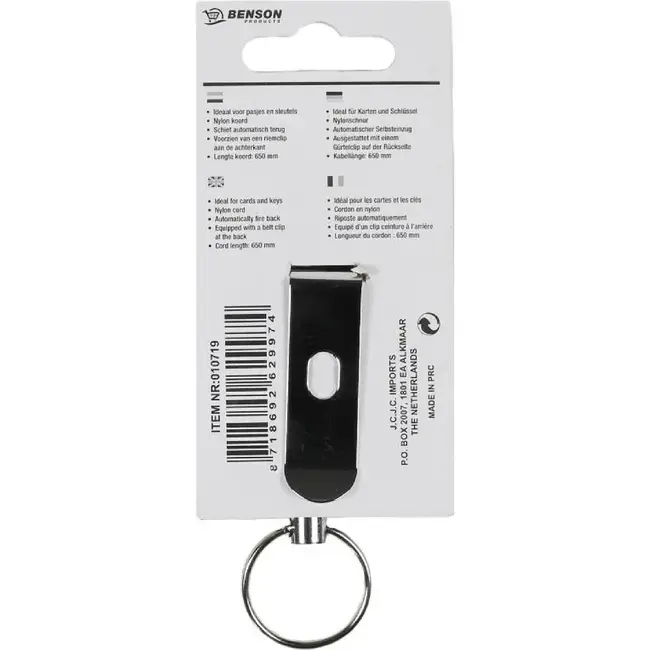 Benson Roller Clip met trekkoord - snel toegang - zwart - 70 cm koord