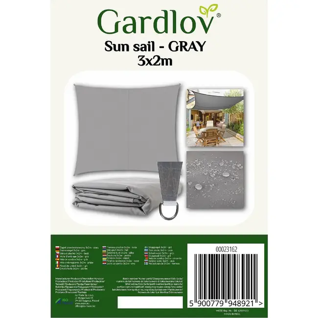 Gardlov Grijs Zonneschermzeil 3x2m - Compact en Effectief tegen UV-stralen