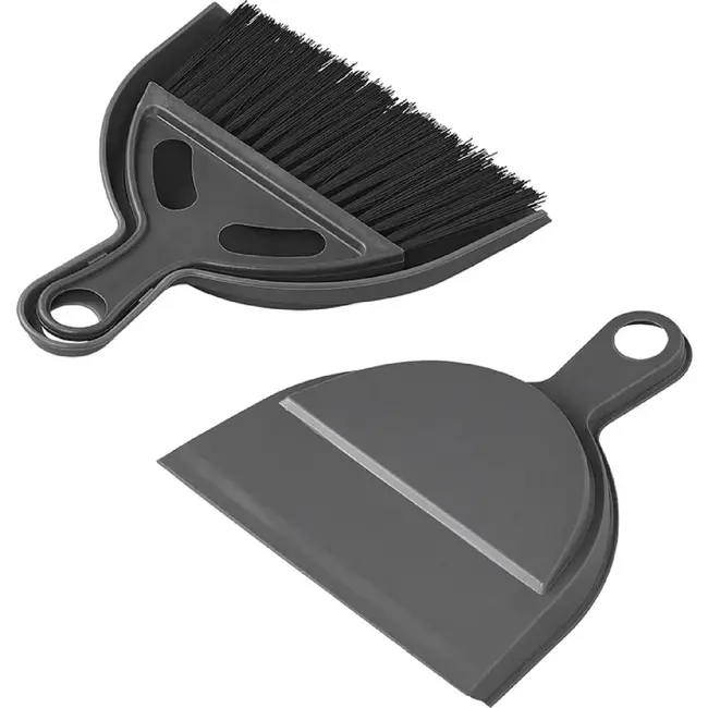 ProPlus Compacte stoffer en blik set - 17 x 19,5 cm - Grijs/Zwart - Ideaal voor kamperen