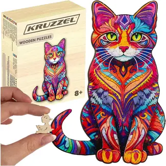 Kruzzel Houten Puzzel Kat - 130 Stukjes voor Creatief Speelplezier