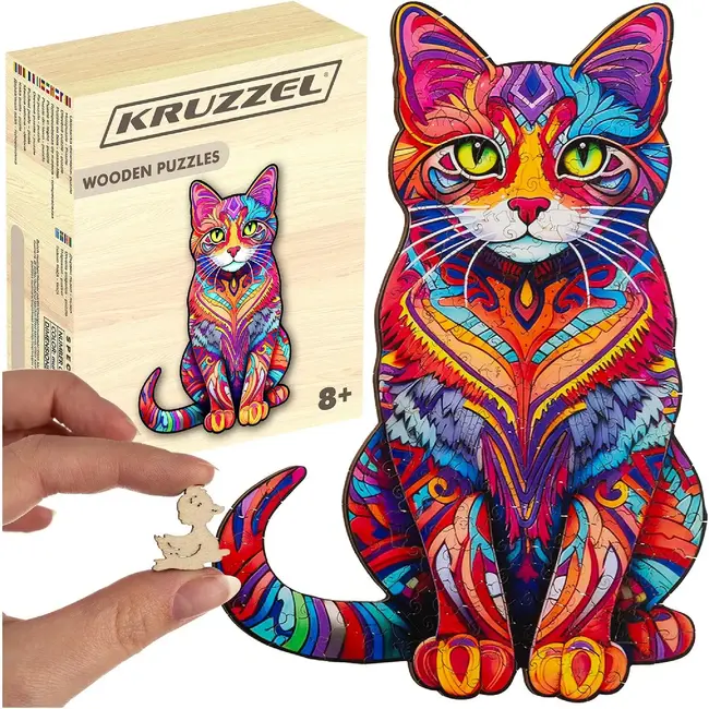 Kruzzel Houten Puzzel Kat - 130 Stukjes voor Creatief Speelplezier