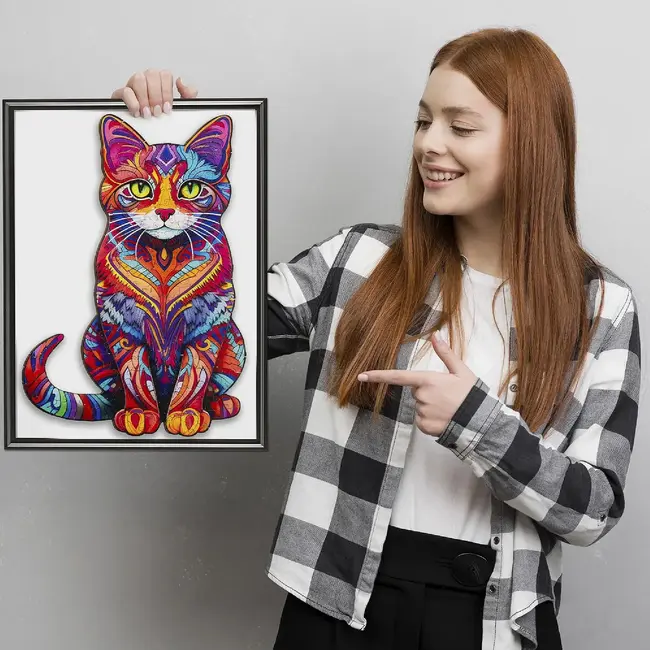 Kruzzel Houten Puzzel Kat - 130 Stukjes voor Creatief Speelplezier