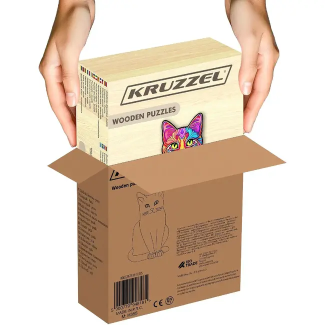Kruzzel Houten Puzzel Kat - 130 Stukjes voor Creatief Speelplezier