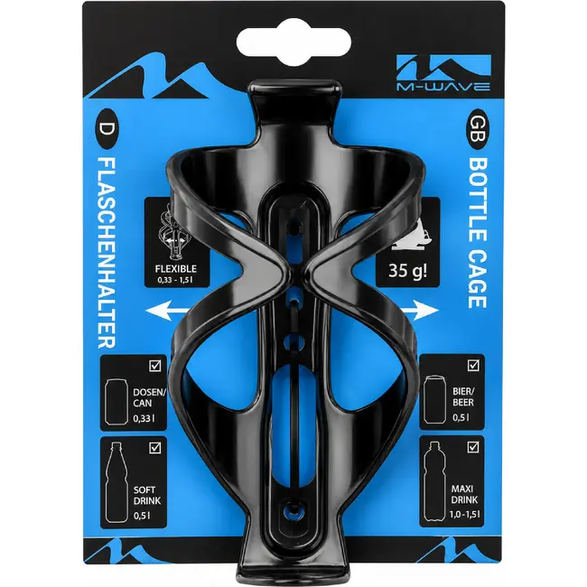 M-Wave Flexibele bidonhouder - Geschikt voor 0.33L tot 1.5L - Lichtgewicht polycarbonaat - Zwart - 33 gram
