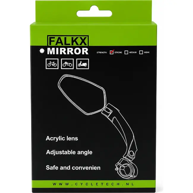 Falkx Fietsspiegel links - acryl glas - 11x5 cm - verbeterde zichtbaarheid