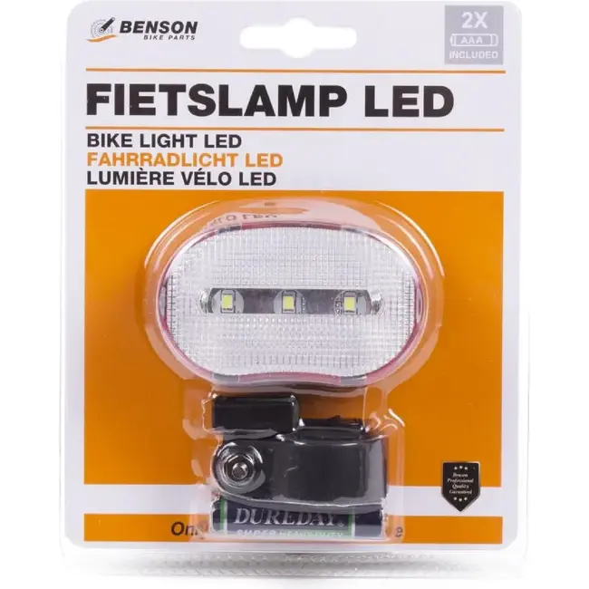 Benson Fietslamp voorkant - 3 LED's - 4 lux - wit - batterijvoeding