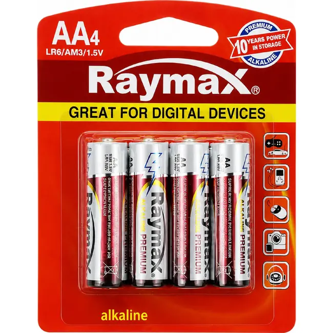 Raymax Krachtige AA batterijen - Alkaline - 4 stuks - Langdurige energie - 1.5V