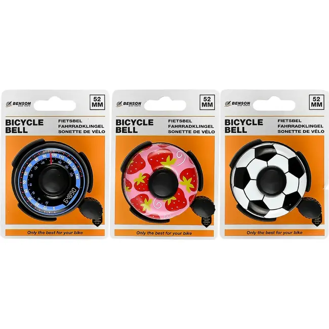 Benson Vrolijke kinderfietsbel - kleurrijk ontwerp - Ø 52 mm - mix van kleuren