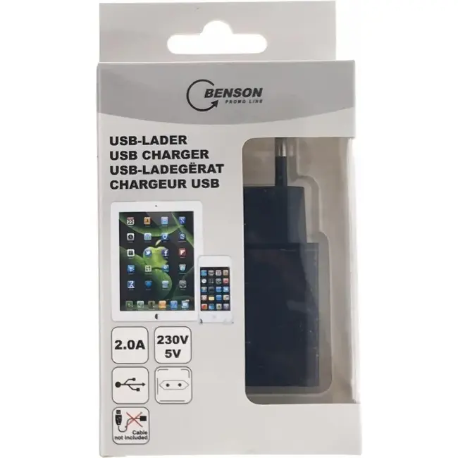 Benson Smartphone en tablet oplader - 2A - zwart - zonder kabel