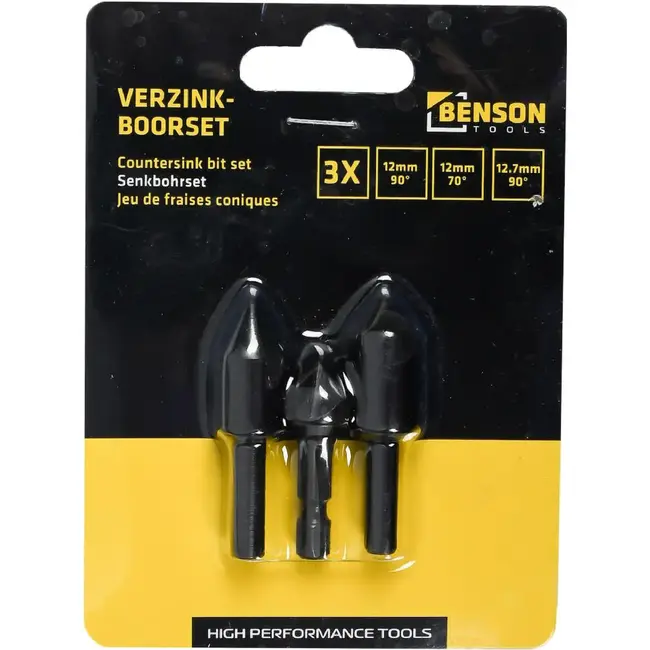 Benson Verzinkboorset - 3-delig - 12, 16, 19 mm - Voor hout en plaatmateriaal