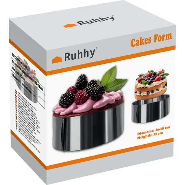 Ruhhy Verstelbare RVS Taartring 12 cm Hoog Bakring voor Taarten, Biscuit, Cheesecake en Professionele Dessertcreaties