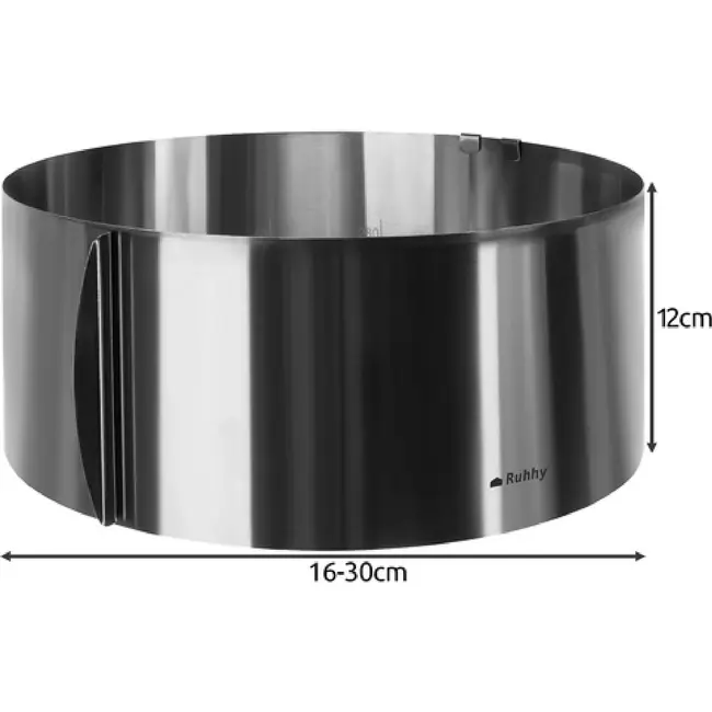 Ruhhy Verstelbare RVS Taartring 12 cm Hoog Bakring voor Taarten, Biscuit, Cheesecake en Professionele Dessertcreaties