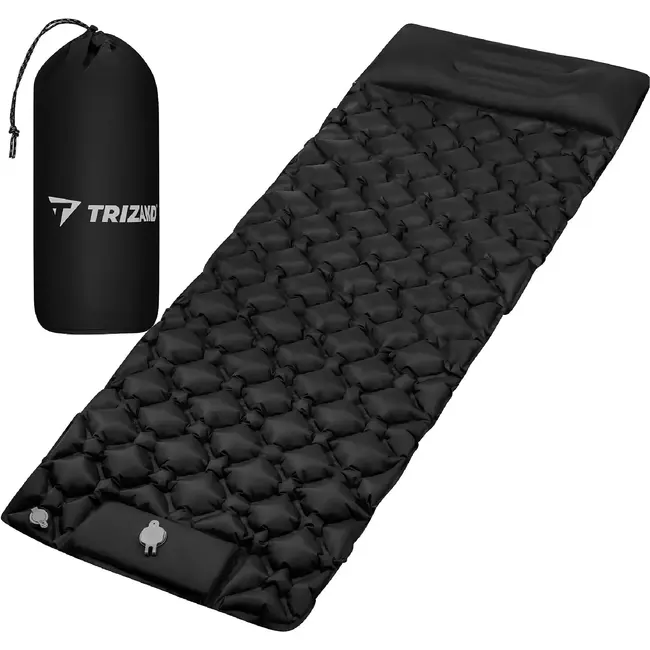 Malatec Zelfopblaasbaar eenpersoons luchtmatras 190 x 60 cm met voetpomp en opberghoes voor kamperen en trekking