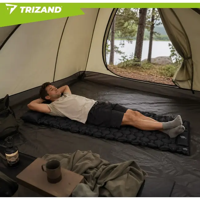 Malatec Zelfopblaasbaar eenpersoons luchtmatras 190 x 60 cm met voetpomp en opberghoes voor kamperen en trekking