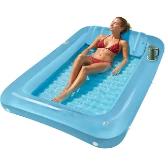 Trizand Opblaasbare Luchtmatras 210 x 140 cm Blauw met Hoofdkussen, 2 Bekerhouders en Draagvermogen tot 150 kg