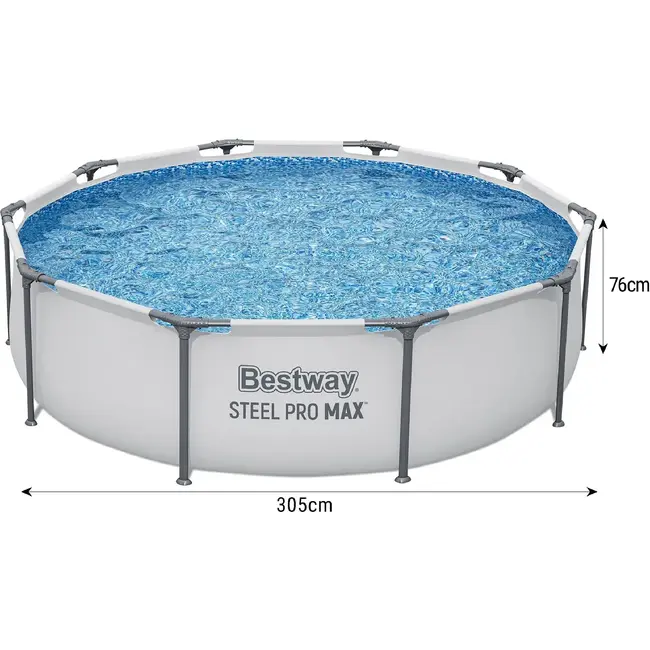 Bestway Rond Frame Zwembad 305 x 76 cm met Stalen Constructie en Duurzame Zwembadwand voor de Tuin