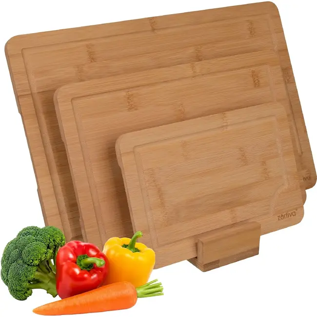 Zortiva Bamboe Snijplanken Set 3 Stuks met Ophangopening voor Keuken, Snijwerk en Presentatie van Gerechten