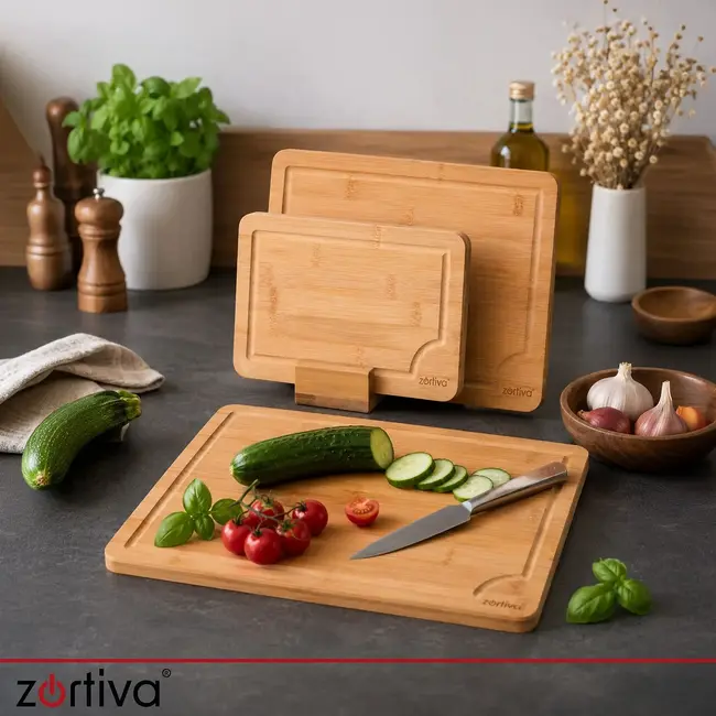 Zortiva Bamboe Snijplanken Set 3 Stuks met Ophangopening voor Keuken, Snijwerk en Presentatie van Gerechten