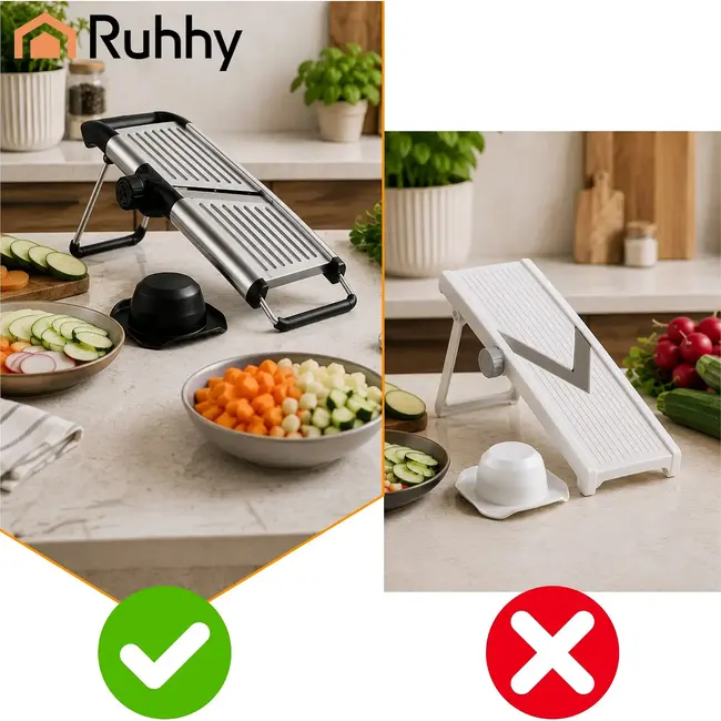 Ruhhy Mandoline Groentesnijder met Verwisselbare Snijfuncties, RVS Messen en Handbeschermer voor Groenten