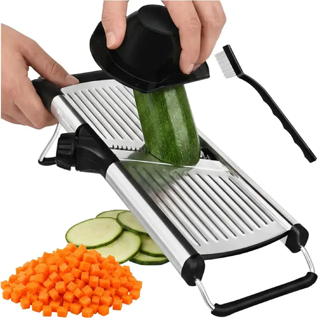 Ruhhy Mandoline Groentesnijder met Verwisselbare Snijfuncties, RVS Messen en Handbeschermer voor Groenten