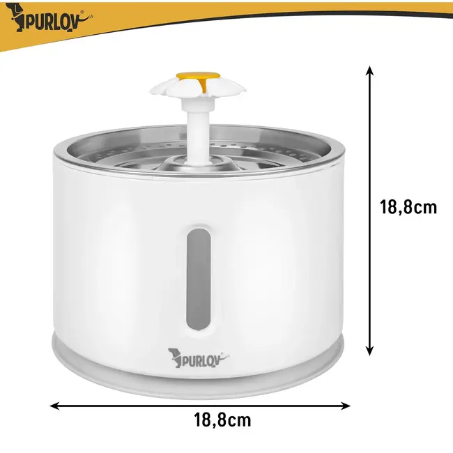 Purlov Drinkfontein voor Hond en Kat 2 l met Filtersysteem, Watercirculatie en USB Voeding voor Vers Drinkwater
