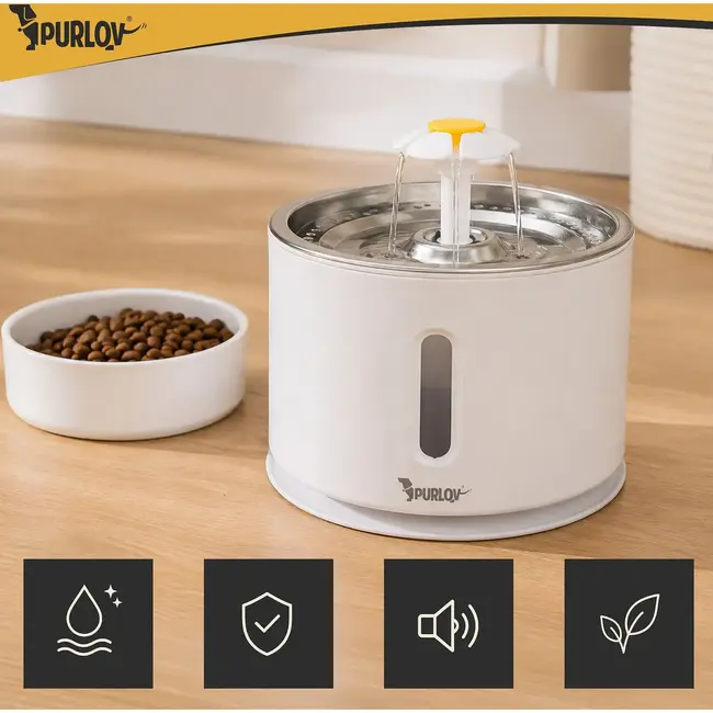 Purlov Drinkfontein voor Hond en Kat 2 l met Filtersysteem, Watercirculatie en USB Voeding voor Vers Drinkwater