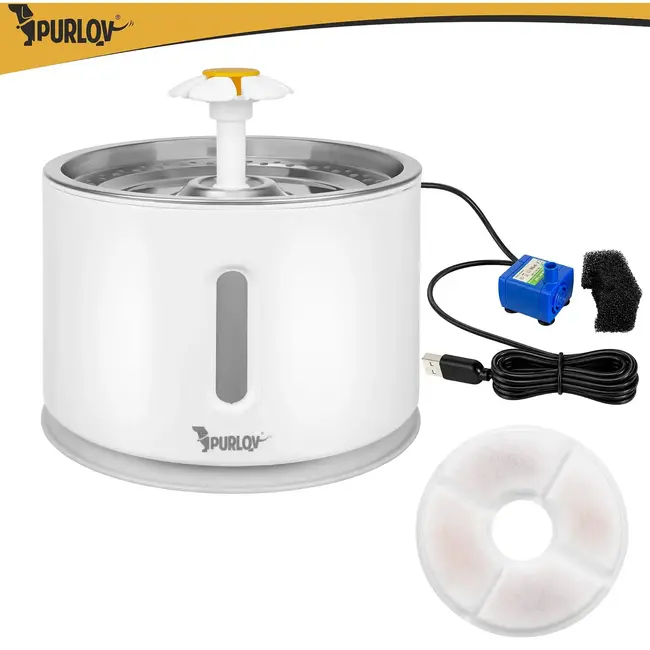 Purlov Drinkfontein voor Hond en Kat 2 l met Filtersysteem, Watercirculatie en USB Voeding voor Vers Drinkwater