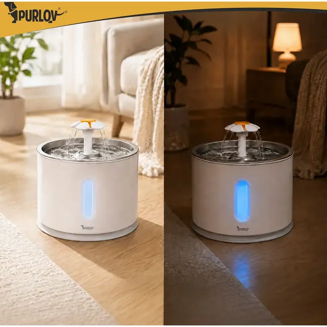Purlov Drinkfontein voor Hond en Kat 2 l met Filtersysteem, Watercirculatie en USB Voeding voor Vers Drinkwater