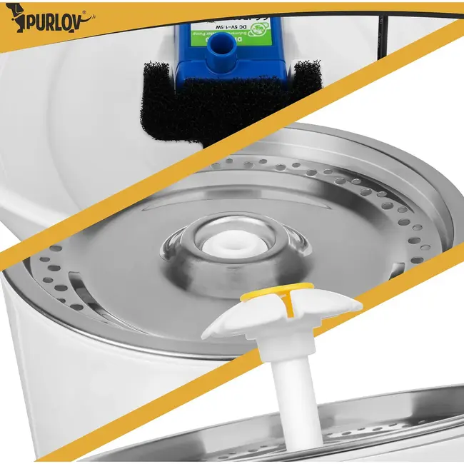 Purlov Drinkfontein voor Hond en Kat 2 l met Filtersysteem, Watercirculatie en USB Voeding voor Vers Drinkwater