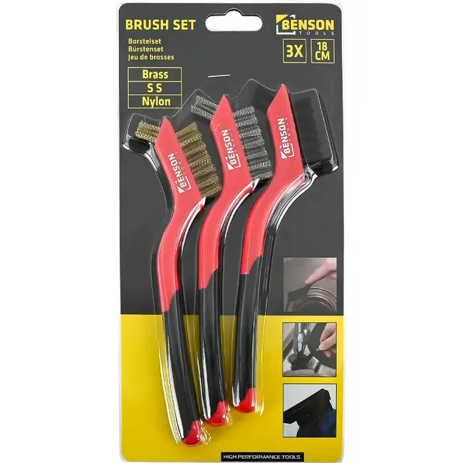 Benson Veelzijdige staalborstelset - nylon, rvs en messing - 3-delig - 18 cm - soft grip