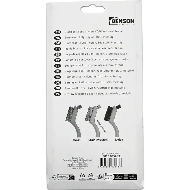 Benson Veelzijdige staalborstelset - nylon, rvs en messing - 3-delig - 18 cm - soft grip