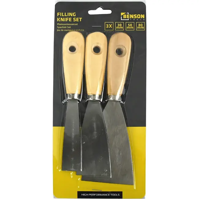 Benson Plamuurmes set - Houten handvat - Flexibel en duurzaam - 3 delig
